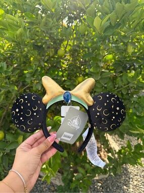 Disney Black & Gold Celestial Minnie Ear Headband with Blue Gem